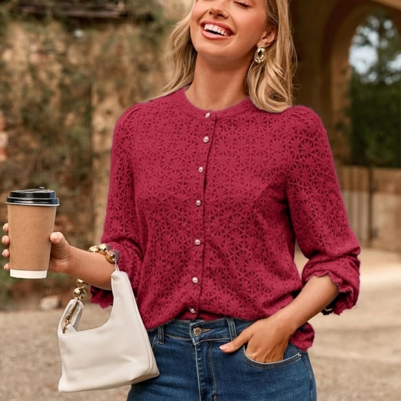 Elegant Wine colored Lace Women's sweater - Picture 3 of 11